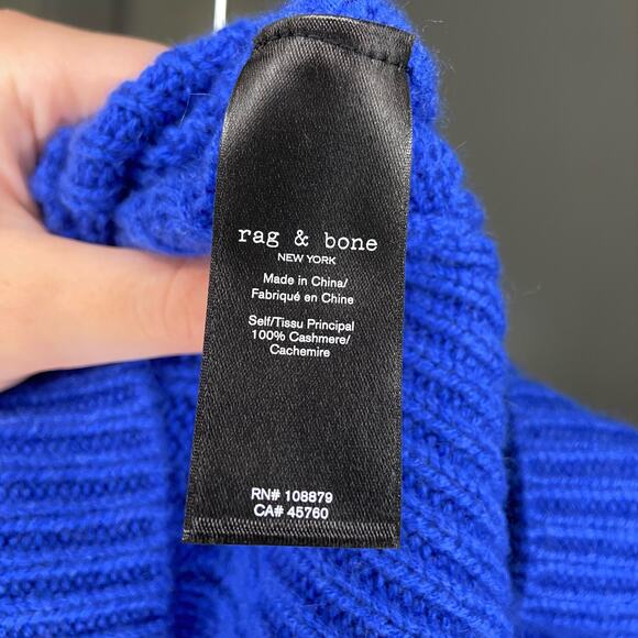 Rag & Bone Blue 100% Cashmere Pierce Cable Knit Sweater Size Medium Fisherman - Picture 7 of 8